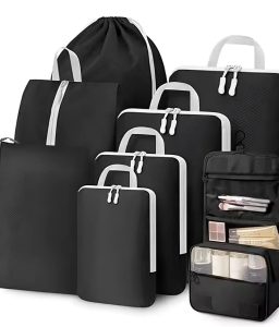 8-Piece Travel Packing Cubes Set, Black and White