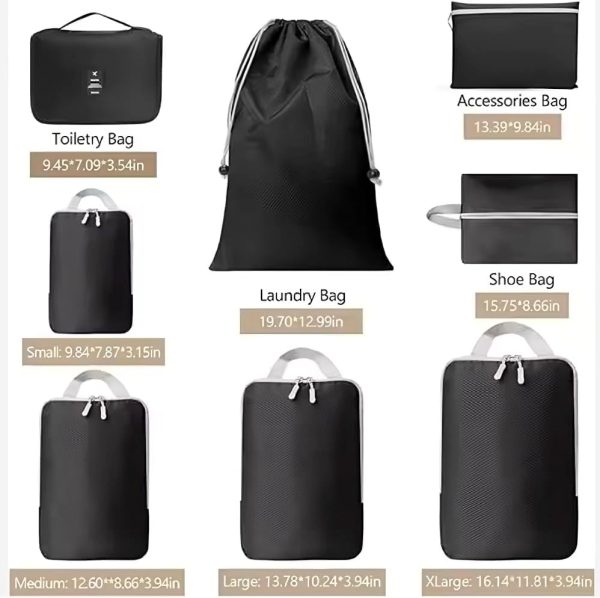 8-Piece Travel Packing Cubes Set, Black and White - Image 2