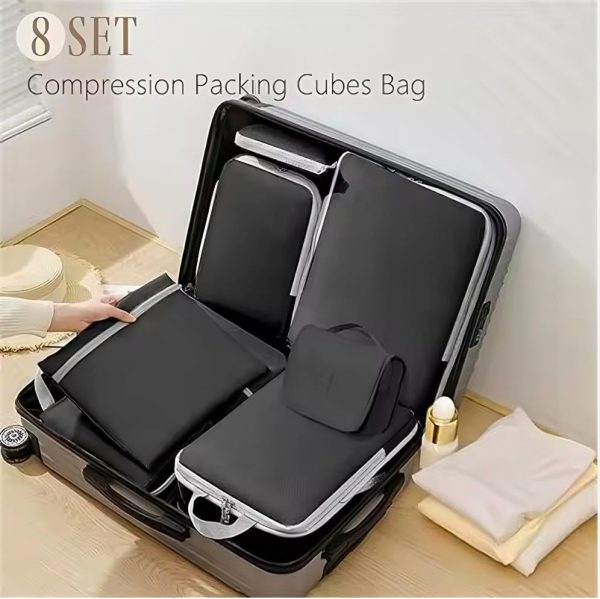 8-Piece Travel Packing Cubes Set, Black and White - Image 4