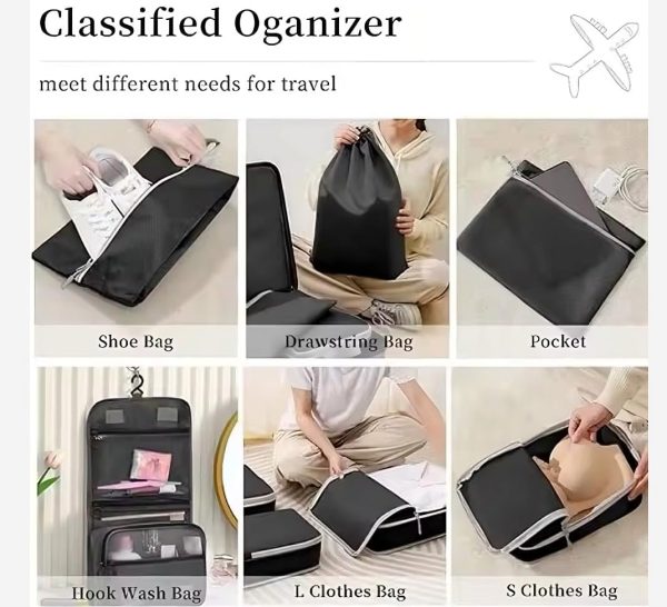 8-Piece Travel Packing Cubes Set, Black and White - Image 5