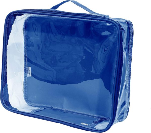 Medium Clear Travel Packing Cube/See-Through Clothes Organizer for Carry on & Checked Suitcase, RV or Camping/Transparent Storage Cell/Doll Storage/Game Day Stadium Approved (Royal Blue)