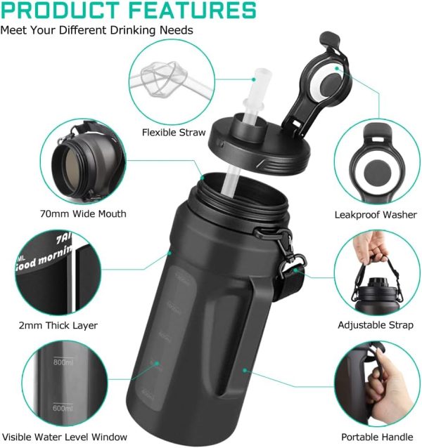 Nefeeko Collapsible Water Bottles, 1.5L Reusable Collapsible Water Bottle for Travel Leakproof, BPA Free Foldable Silicone Water Bottles with Straw for Traveling Sport Gym Camping Hiking - Image 3
