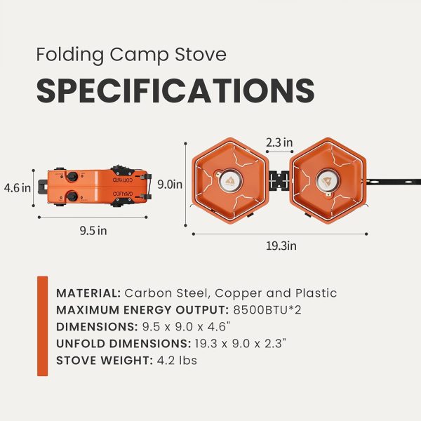 Propane 2 Burner Camping Stove with Carrying Bag, Portable Folding Gas Stove for Camping, Backpacking Camp Stove for Outdoor Cooking, With 17,000 BTU Adjustable Burners for BBQ, Tailgating - Image 4