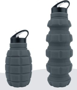 19.5oz Collapsible Travel Water Bottle, Reuseable BPA Free Silicone Foldable Water Bottles for Travel Gym Camping Hiking, Portable Leak Proof Sports Water Bottle with Carabiner(Gray)