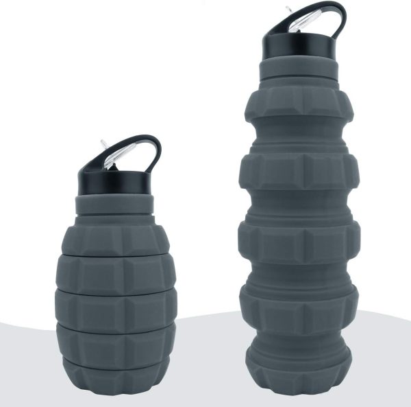 19.5oz Collapsible Travel Water Bottle, Reuseable BPA Free Silicone Foldable Water Bottles for Travel Gym Camping Hiking, Portable Leak Proof Sports Water Bottle with Carabiner(Gray)