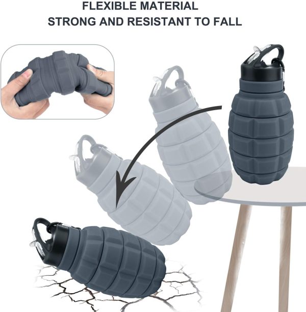 19.5oz Collapsible Travel Water Bottle, Reuseable BPA Free Silicone Foldable Water Bottles for Travel Gym Camping Hiking, Portable Leak Proof Sports Water Bottle with Carabiner(Gray) - Image 3