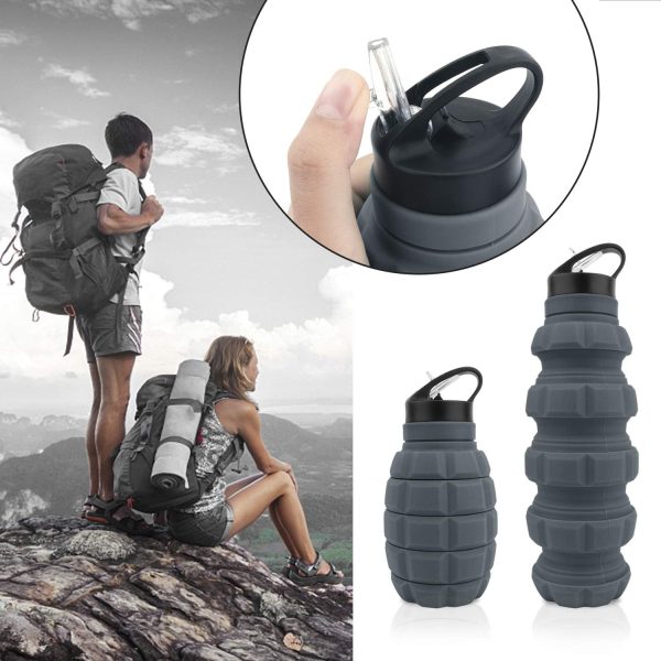 19.5oz Collapsible Travel Water Bottle, Reuseable BPA Free Silicone Foldable Water Bottles for Travel Gym Camping Hiking, Portable Leak Proof Sports Water Bottle with Carabiner(Gray) - Image 4